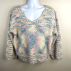 Vintage Womens Chunky Baggy Crochet Pullover Sweater Large Pastel Hipster Comfy